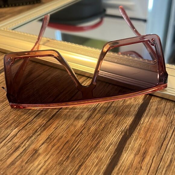 Translucent Pink Retro Squared Sunglasses - Picture 2 of 2